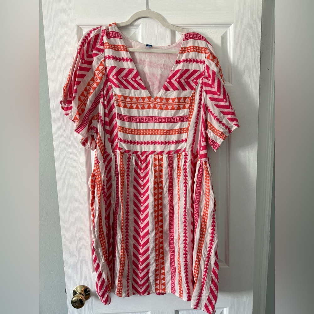 Old Navy XXL Pink & Orange Jacquard Swing Dress 🩷🧡